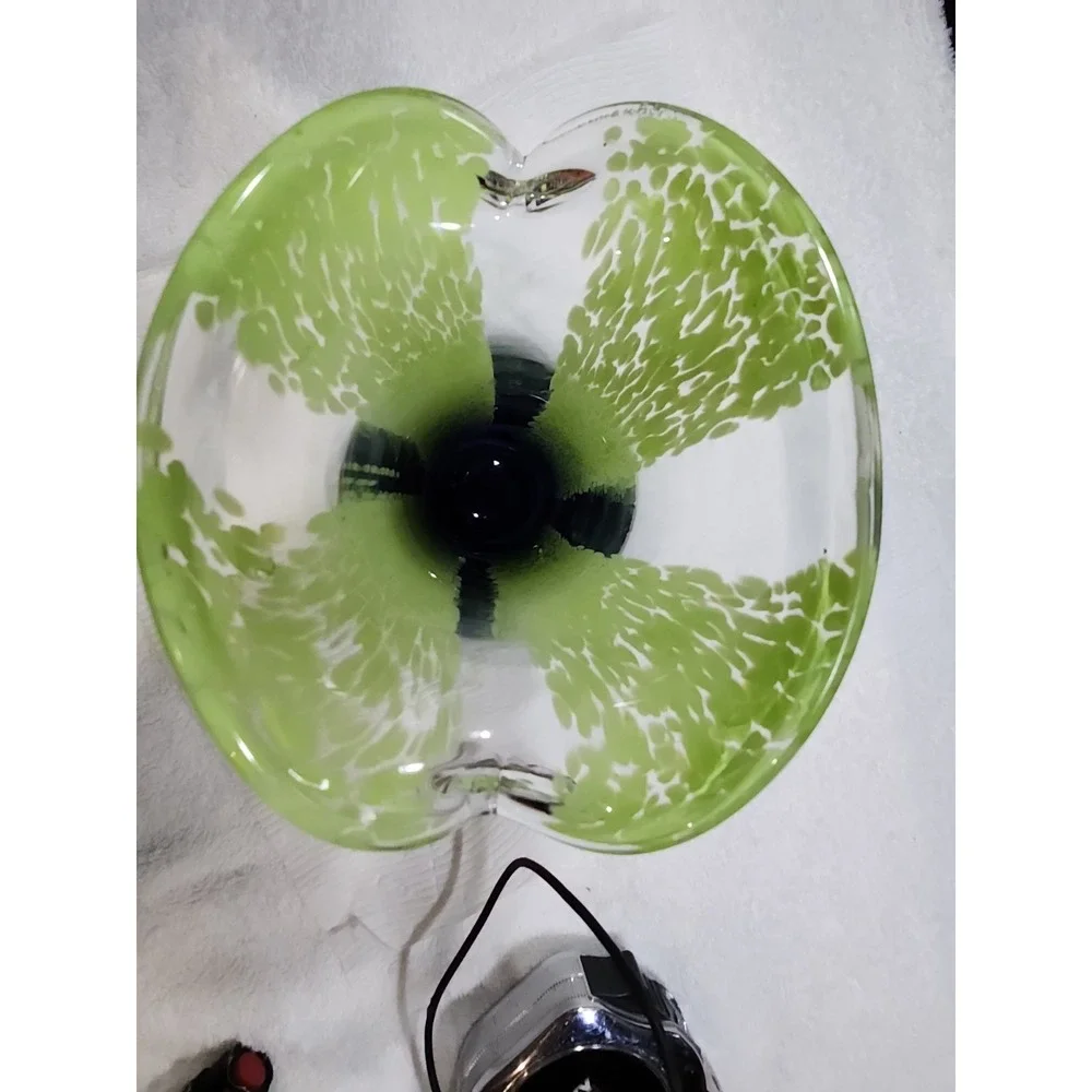 VTG~Murrhina Spatter~Lime Green/Purple~Art Glass Vase~Flared Lip~Hand Blown~8